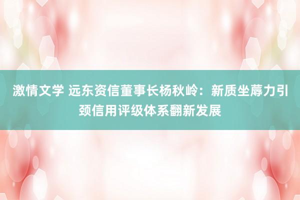激情文学 远东资信董事长杨秋岭：新质坐蓐力引颈信用评级体系翻新发展